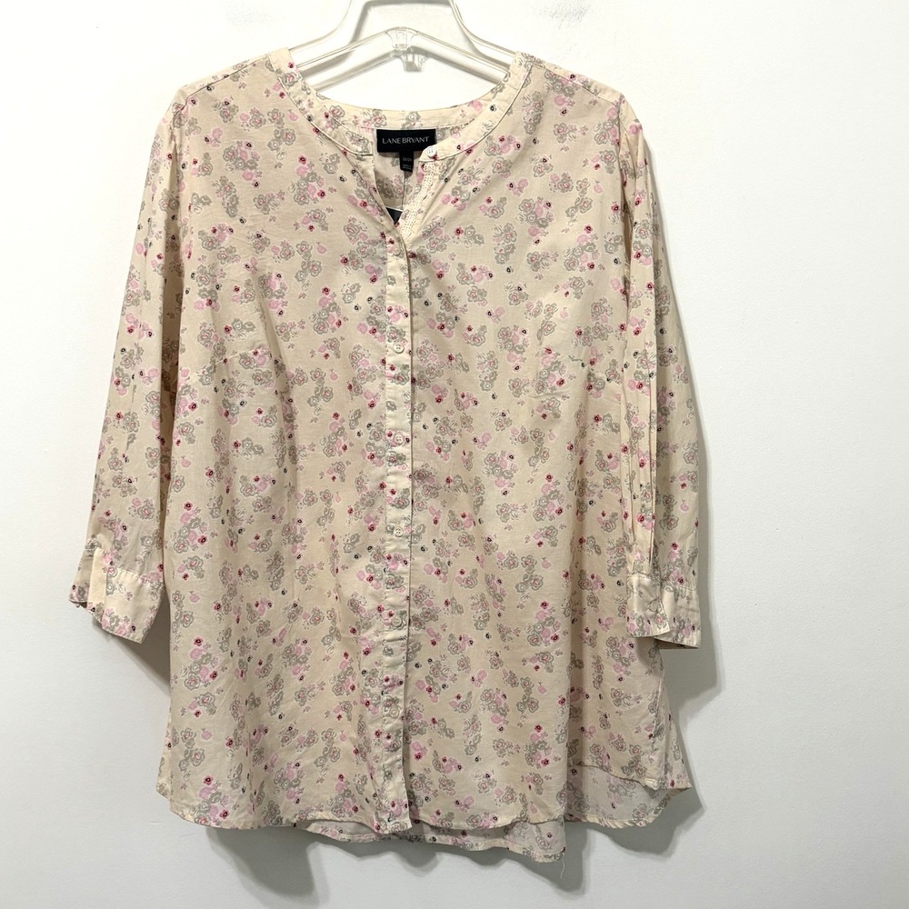 Lane Bryant Blouse 22/24 Cream Ditzy Floral Casual Summer‎ Spring 3/4 Sleeve NEW